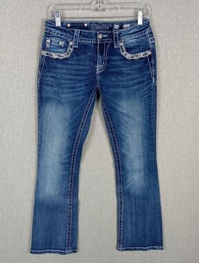Miss Me Jeans Womens 26 Blue Easy Bootcut Mid Rise Embellished Pockets Casual